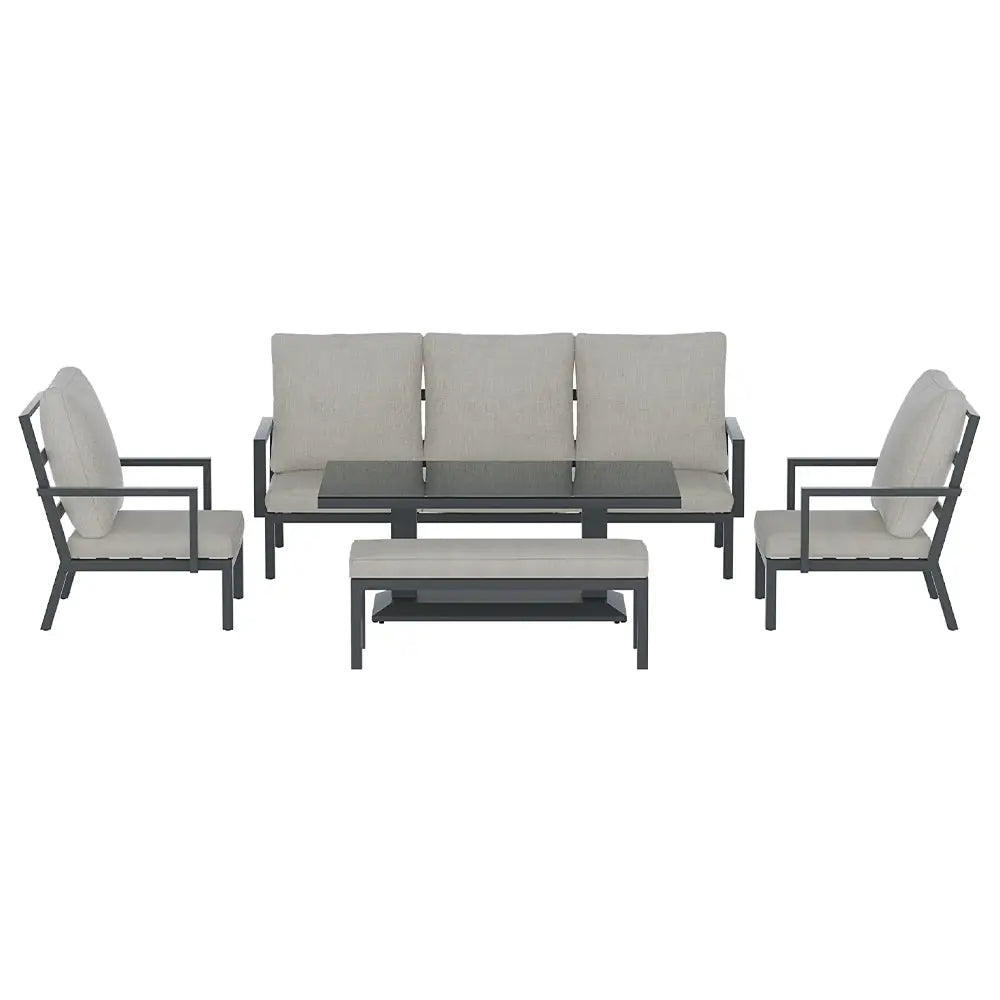 Gardeon 5-piece outdoor setting table chair set aluminium sofa 7-seater and coffee table outdoor furniture set with single sofa