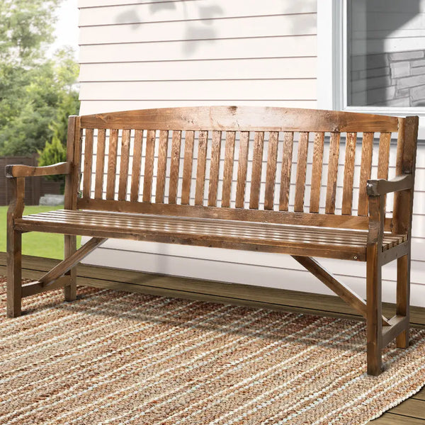 Gardeon 5ft outdoor garden bench wooden 3 seat - natural 8