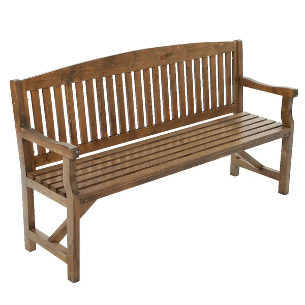 Gardeon 5ft outdoor garden bench wooden 3 seat - natural with a white background