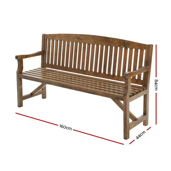 Gardeon 5ft outdoor garden bench wooden 3 seat - natural 2