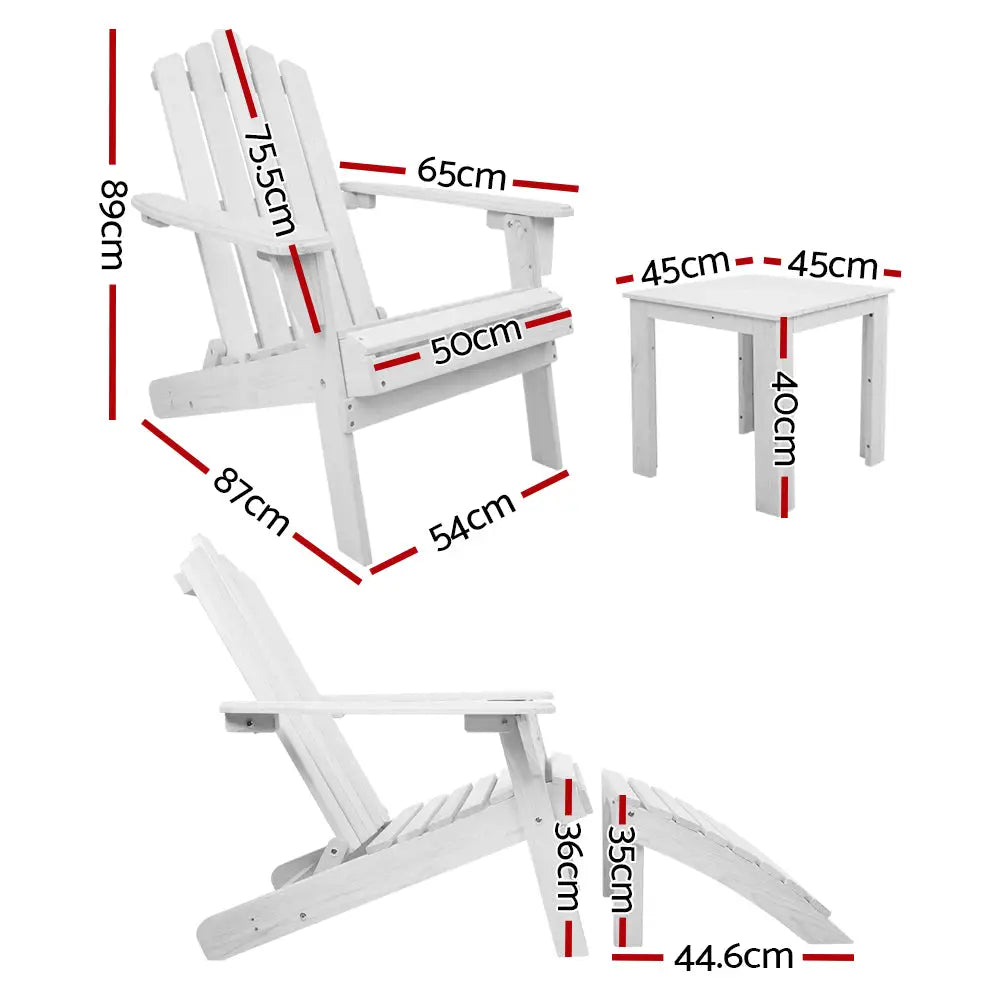 Gardeon adirondack chair with footrests in white fir wood