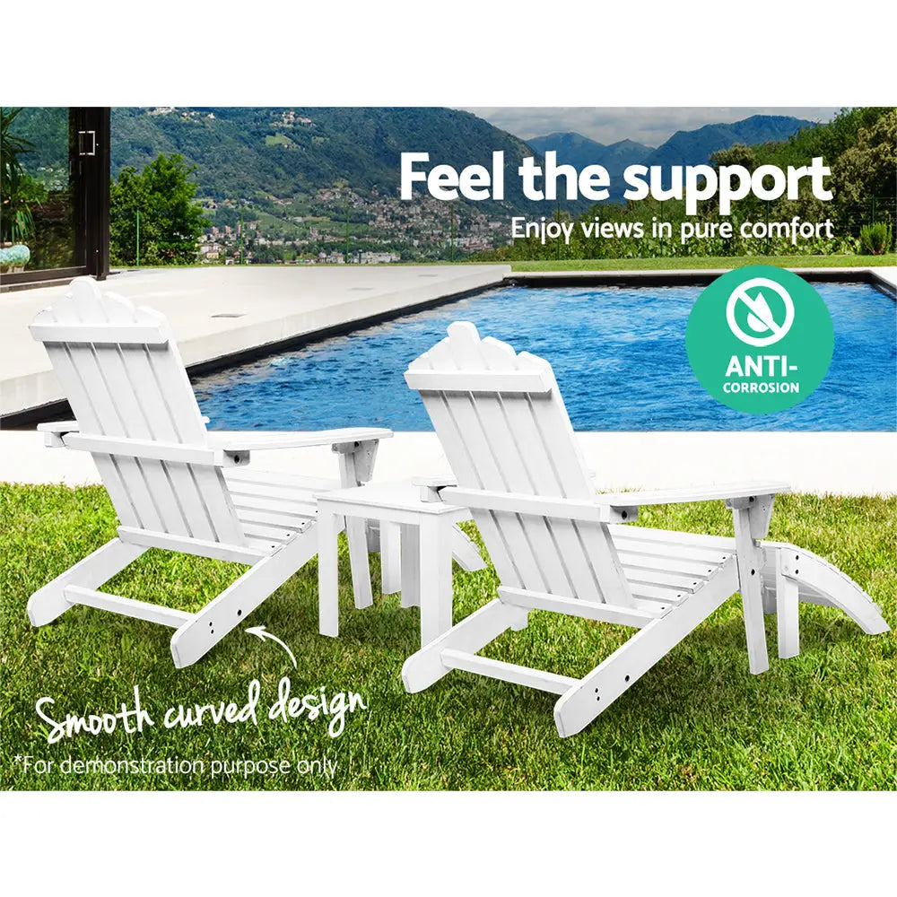 Gardeon 5pc adirondack outdoor wooden sun lounges - white, with ’’elt support’’ text