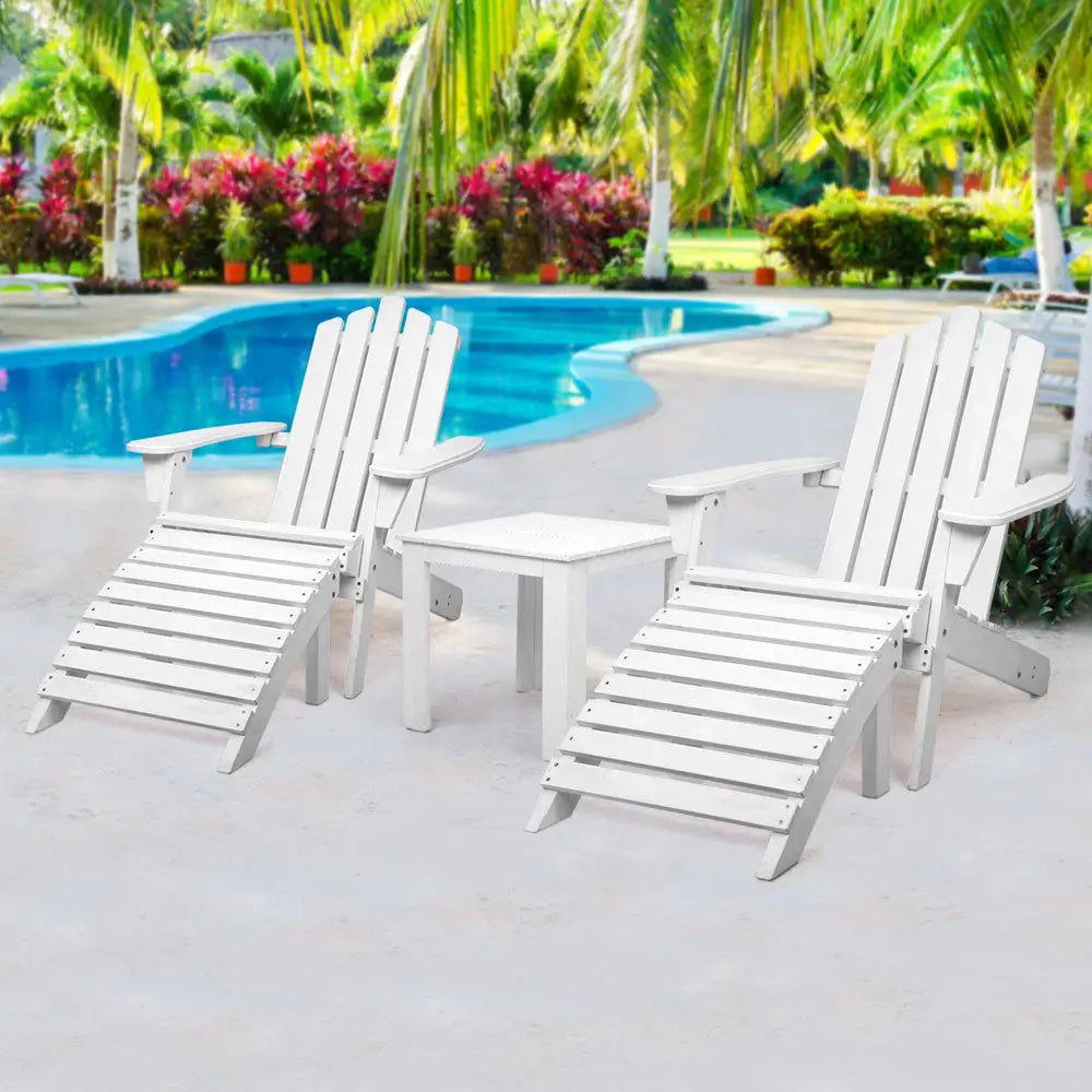 Gardeon white adirondack chairs by the pool - fir wood, wide armrests