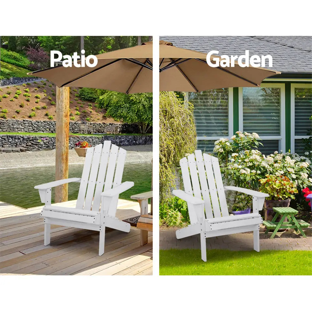 Gardeon 5pc adirondack outdoor wooden sun lounges - white, with lawn chair and umbrella