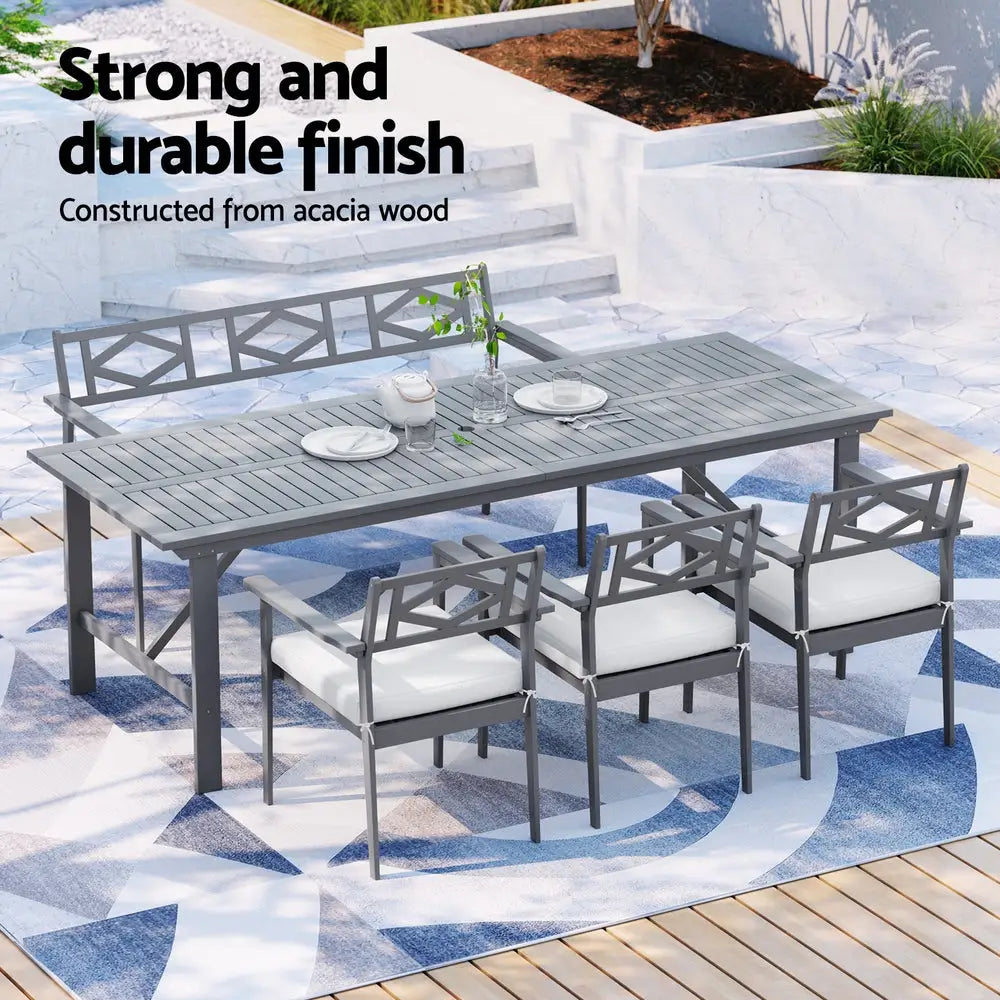 Gardeon 5pc outdoor dining set acacia wood - grey 4