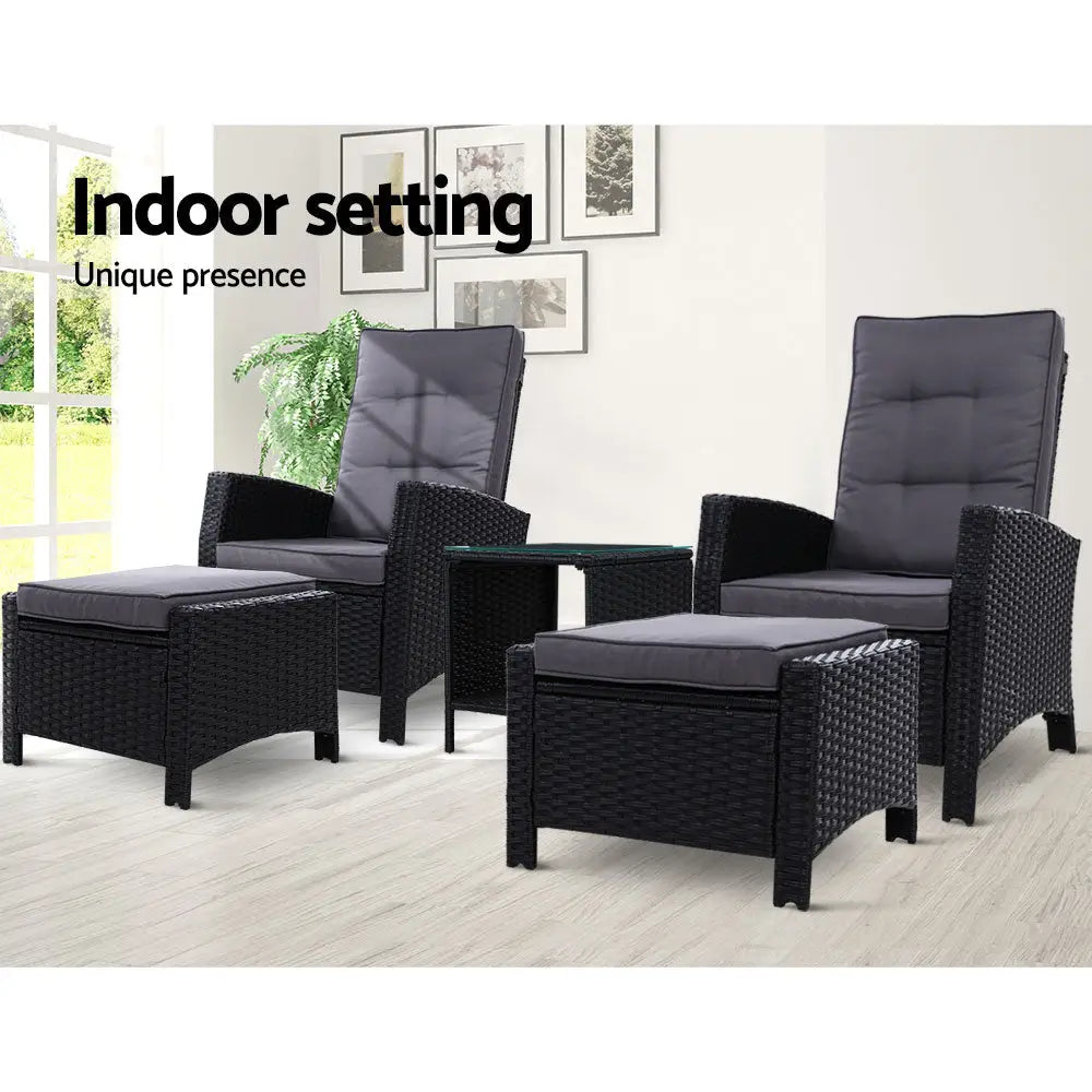 Gardeon 5pc wicker recliner set outdoor furniture store display