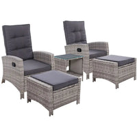 Gardeon 5pc wicker recliner set with glass table
