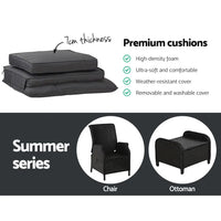 Gardeon 5pc wicker recliner set - black sun lounge chair with cushions