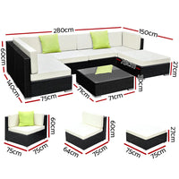 Gardeon outdoor furniture set with white cushions, tempered glass tabletop