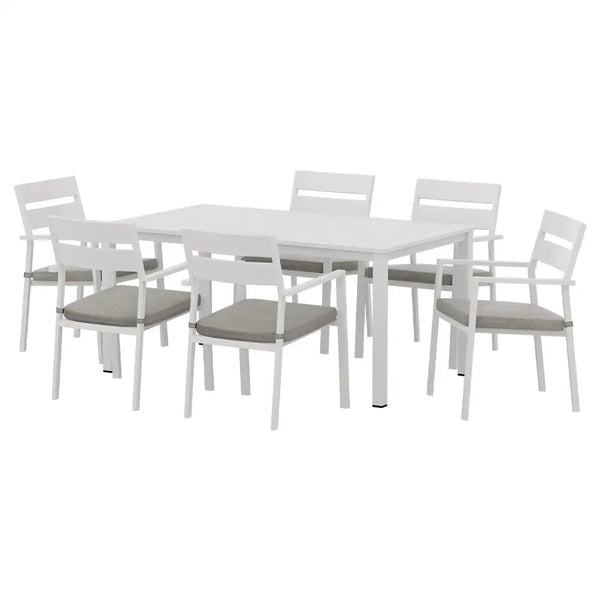 Gardeon 7pc outdoor aluminium dining set - white dining set with 6 chairs and table