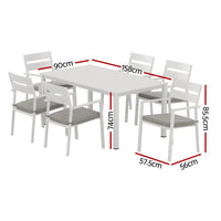 Gardeon 7pc outdoor aluminium dining set - white, 6-seater outdoor dining table and chairs set