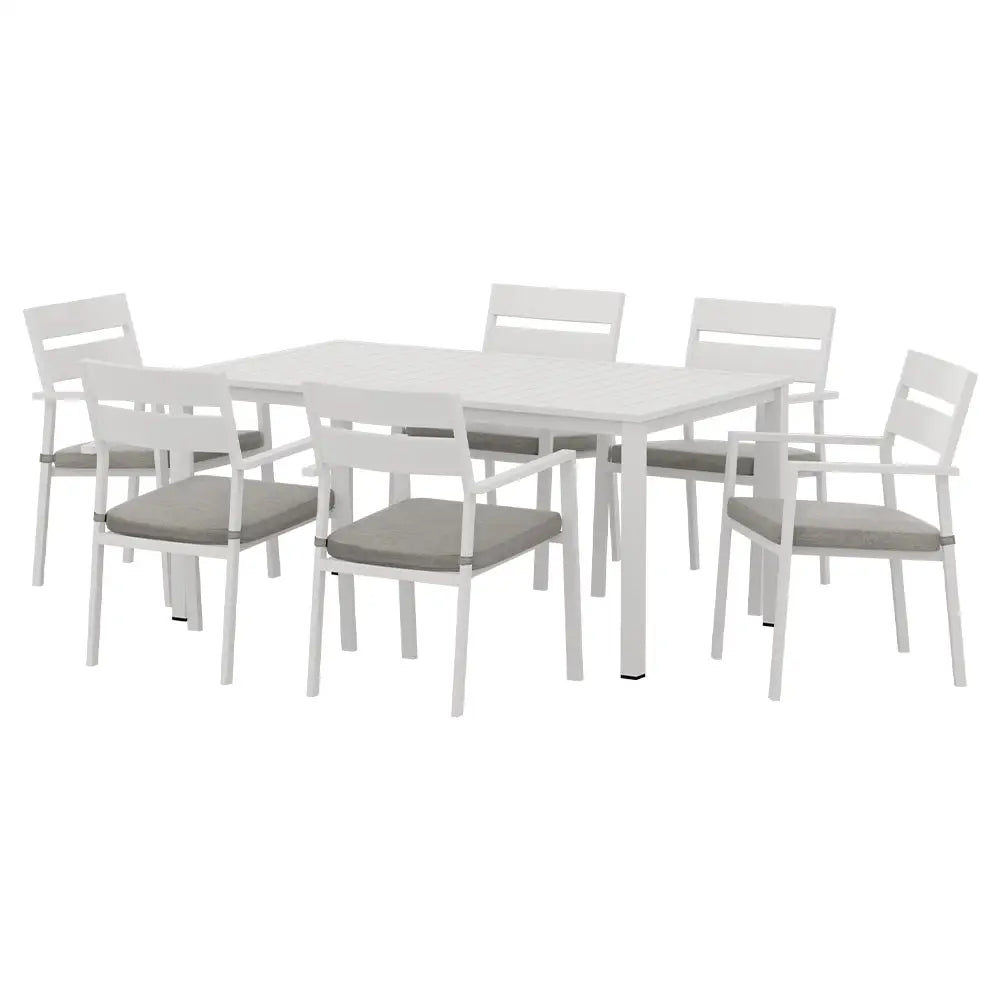 Gardeon 7pc outdoor aluminium dining set - white 1