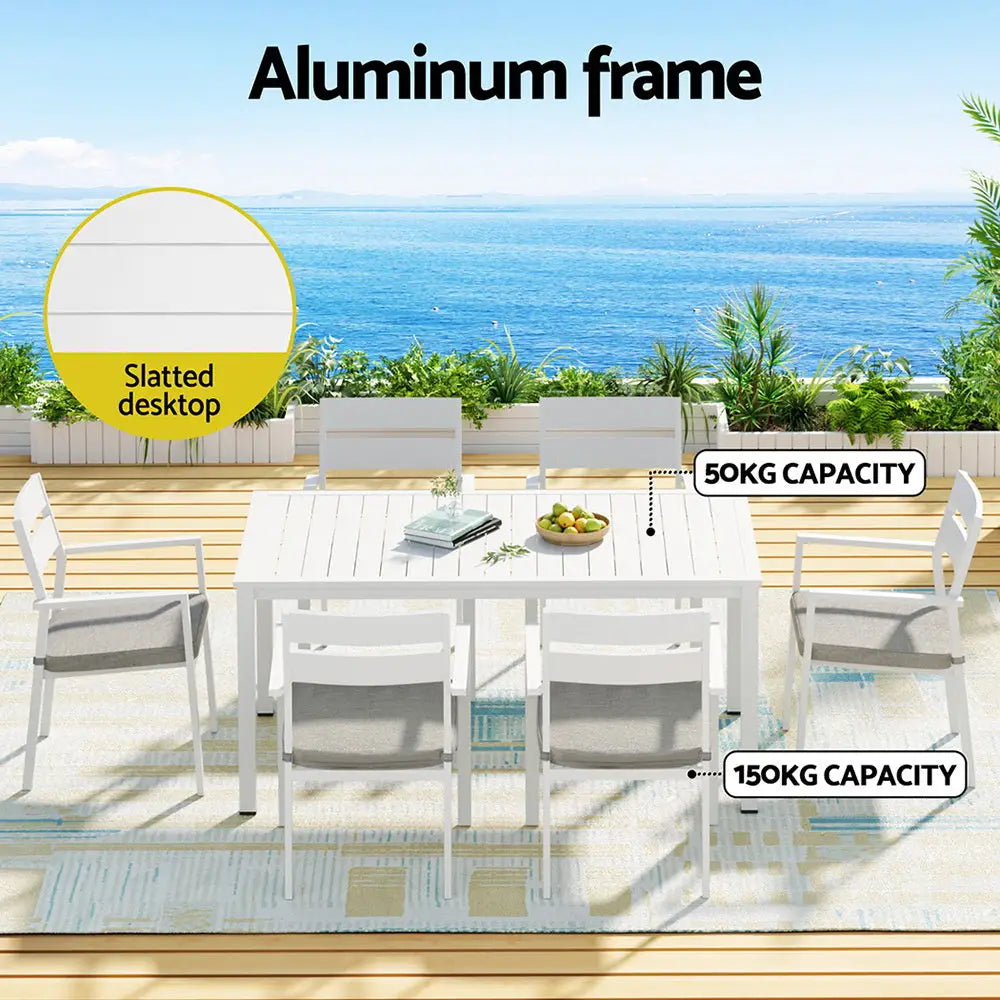 Gardeon 7pc outdoor aluminium dining set - white 4