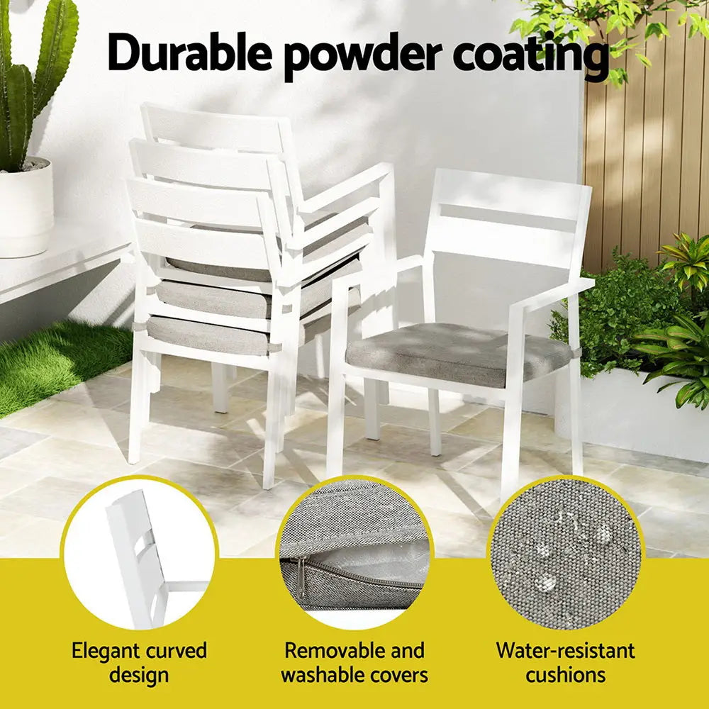 Gardeon 7pc outdoor aluminium dining set - white 5