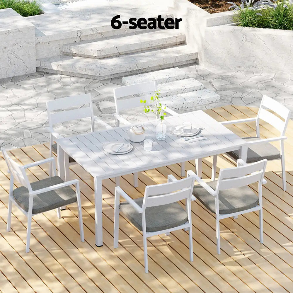 Gardeon 7pc outdoor aluminium dining set - white 6
