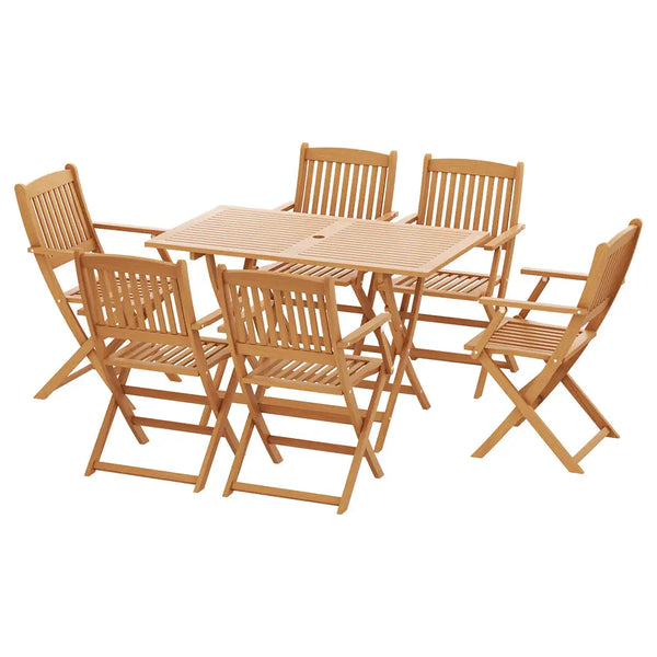 Gardeon 7pc outdoor dining set: wooden table and chairs in oak