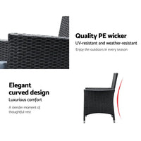 Gardeon 7pc outdoor dining set wicker - black with aluminium frame and high density foam