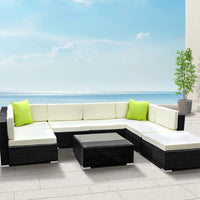 Gardeon 8-pce outdoor sofa set with tempered glass table | gardeon outdoor furniture set