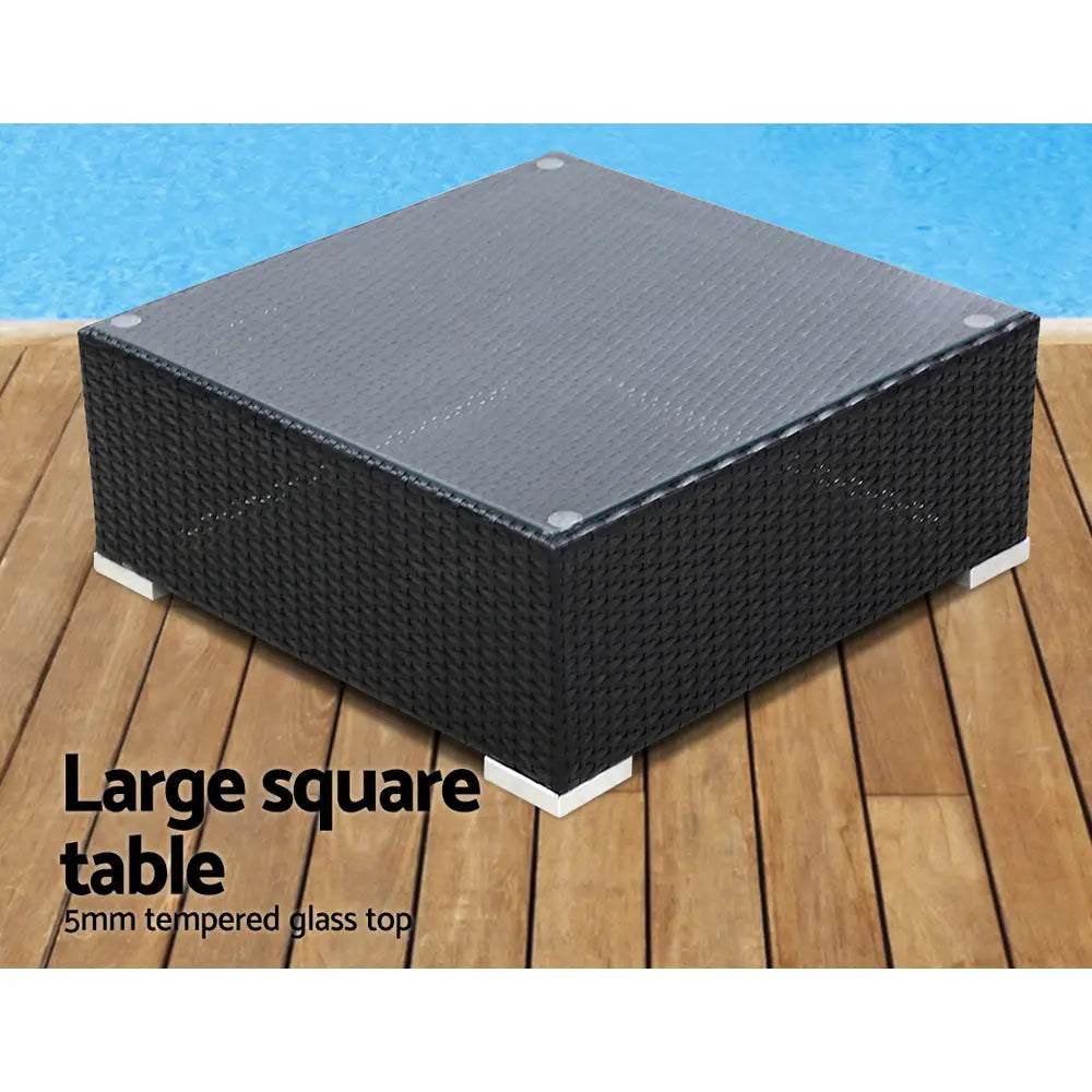 Gardeon 8-pce outdoor sofa set with black tempered glass table