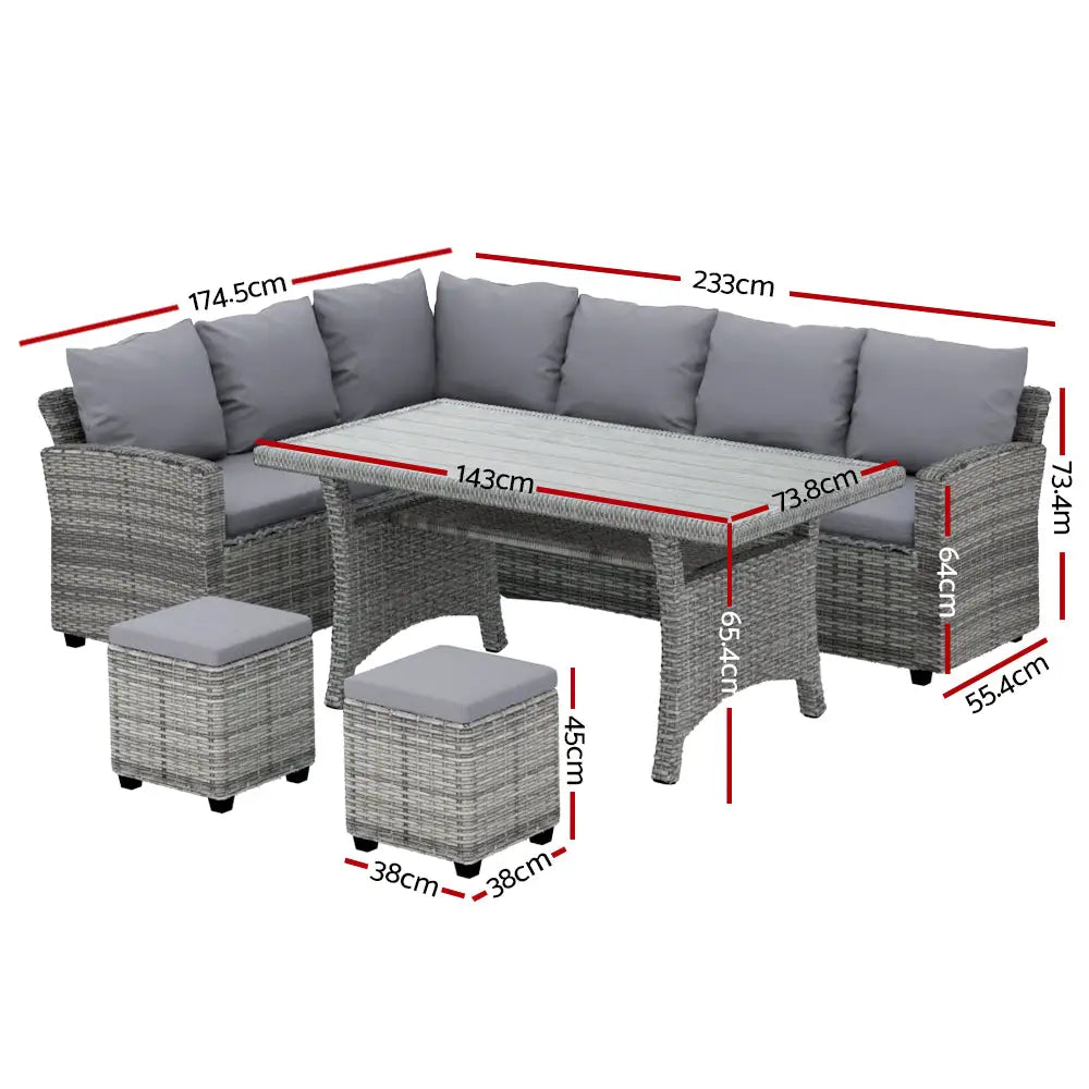 Gardeon 8 seater outdoor dining set wicker table chairs - grey outdoor dining set dimensions