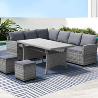 Gardeon 8 seater outdoor dining set wicker table chairs - grey