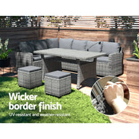 Gardeon 8 seater outdoor dining set wicker table chairs on lawn