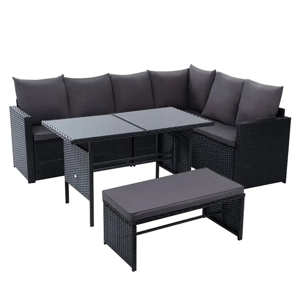 Gardeon 8 seater outdoor dining sofa set lounge wicker - close up view