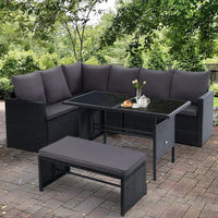 Outdoor dining set with bench and flower decoration - gardeon 8 seater sofa dining set