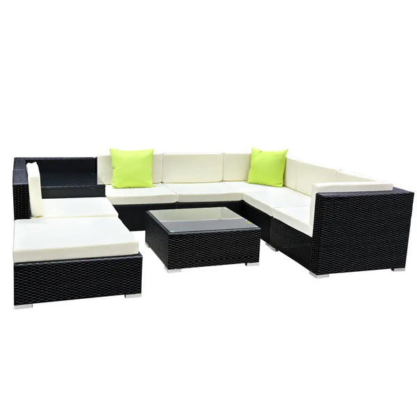 Gardeon 9-piece outdoor sofa set with tempered glass corner table
