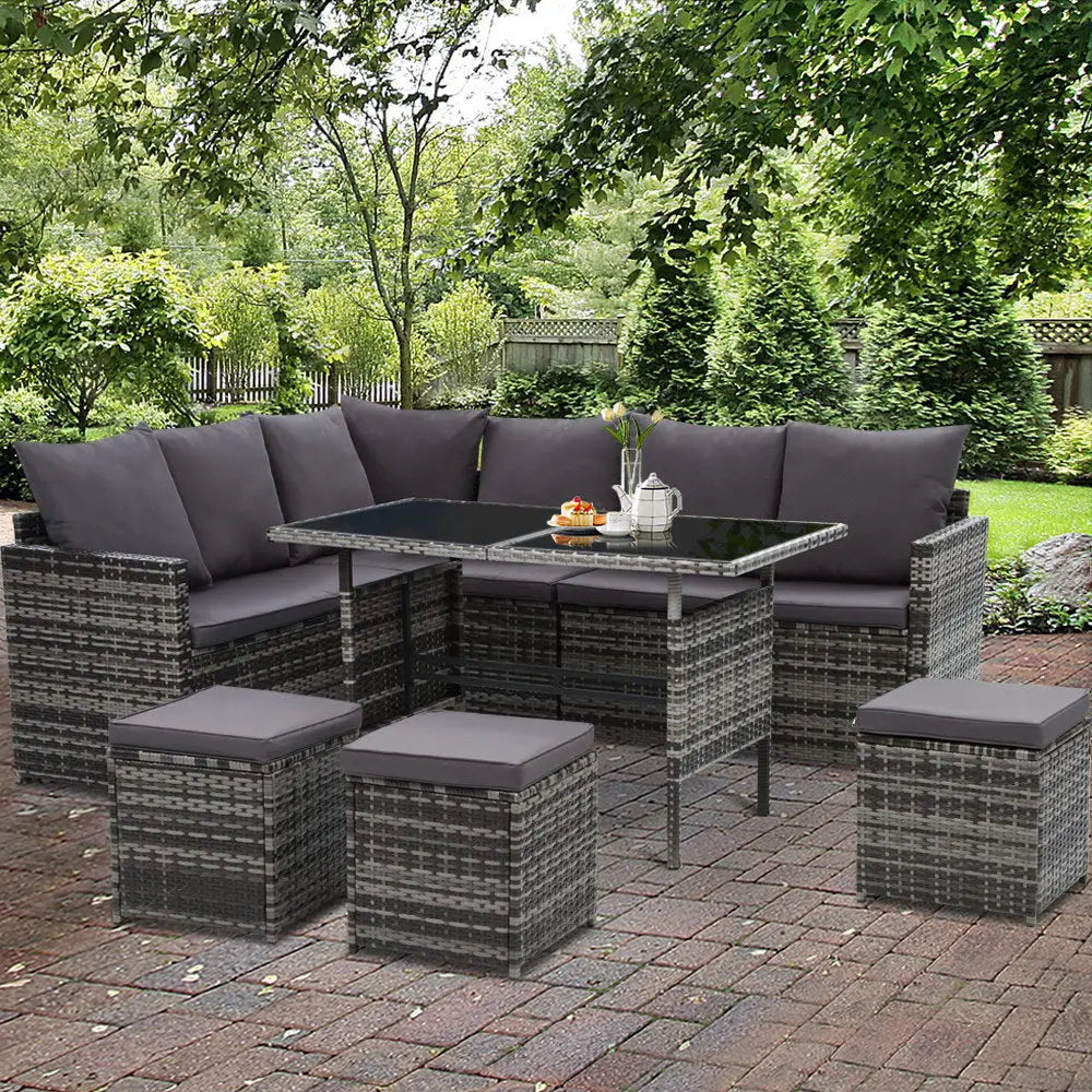 Gardeon 9 seater outdoor sofa dining set with table and chairs