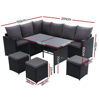 Gardeon 9 seater outdoor dining sofa set with table and chairs