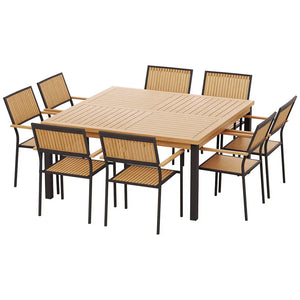 Gardeon 9pc outdoor dining set acacia wood - oak with table and chairs