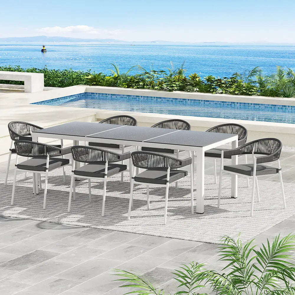 Gardeon 9pc outdoor dining set steel - white 7