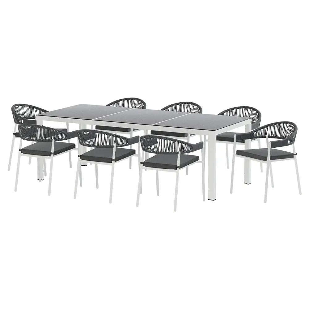 Gardeon 9pc outdoor dining set steel - white 1