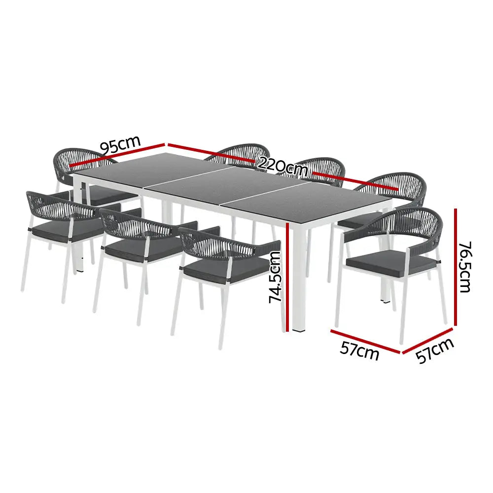 Gardeon 9pc outdoor dining set steel - white 2