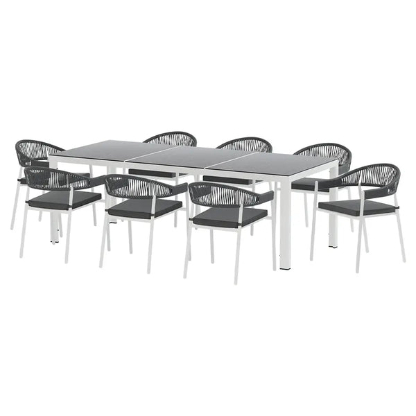 Gardeon 9-piece outdoor dining set with glass table - white