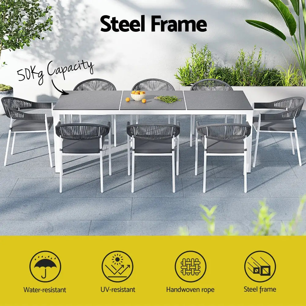 Gardeon 9pc outdoor dining set steel - white 4