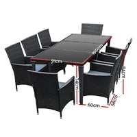 Gardeon 9pc outdoor dining set wicker - black with table and chairs