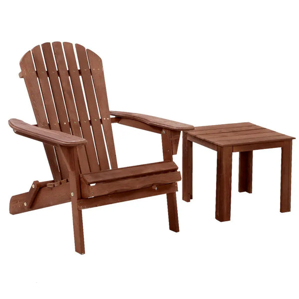Gardeon adirondack outdoor chair wooden foldable with table - brown, uber relaxing adirondack chair and table