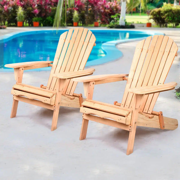 Gardeon adirondack outdoor chairs wooden beach chair patio furniture garden natural set of 2 - perfect seating for a relaxed summer poolside ambiance