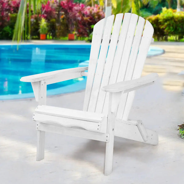 Gardeon adirondack outdoor foldable wooden deck chair - white by the pool