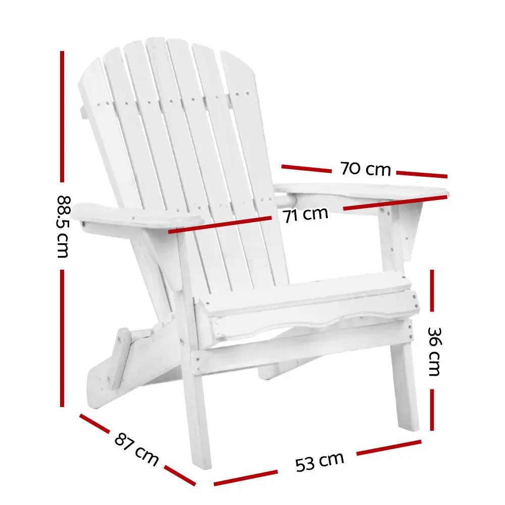 Gardeon adirondack outdoor foldable wooden deck chair with wide armrests - white