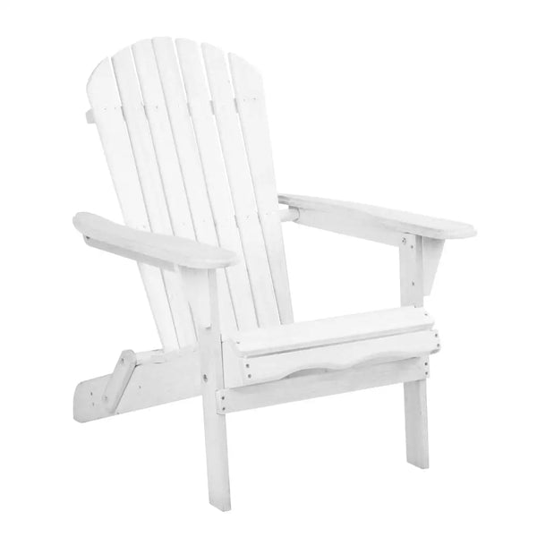 Gardeon adirondack outdoor foldable wooden deck chair - white with wide armrests