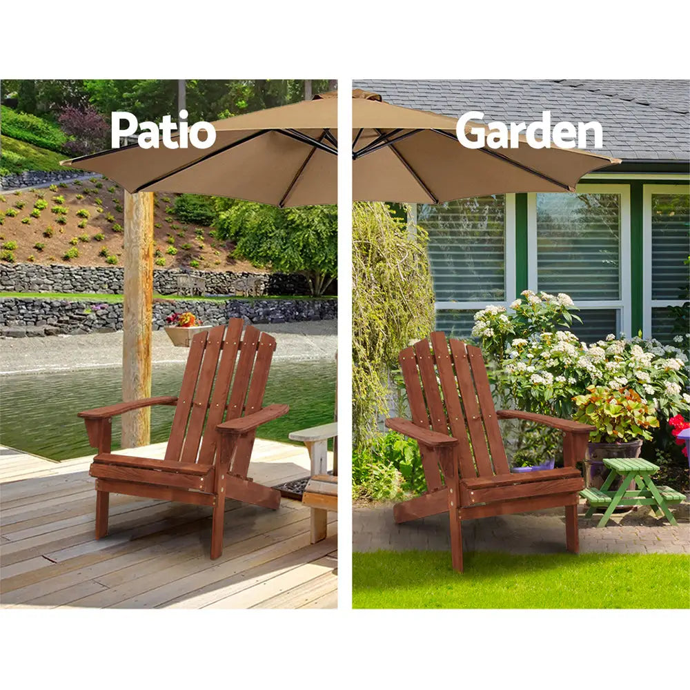 Gardeon adirondack outdoor wooden beach chair with umbrellas on two chairs