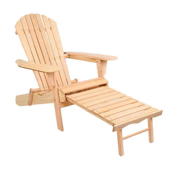 Gardeon adirondack outdoor wooden sun lounge patio chair with foot rest - natural