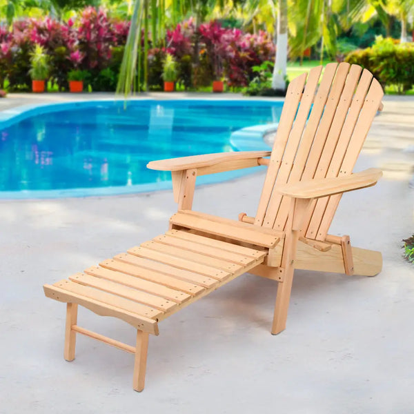 Gardeon adirondack outdoor wooden sun lounge chair next to pool