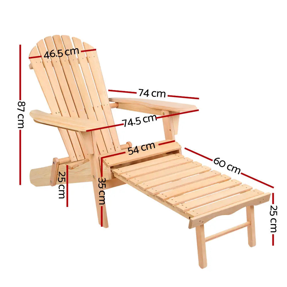 Gardeon adirondack outdoor wooden sun lounge patio chair with measurements - natural