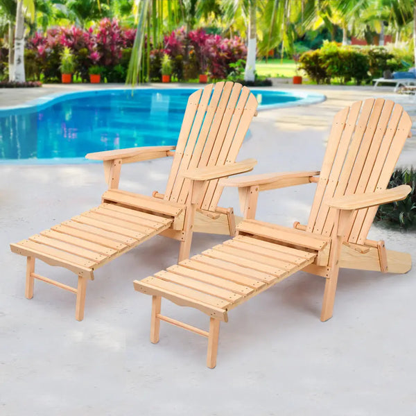 Gardeon adirondack outdoor wooden sun lounge x 2 patio - natural - uber relaxing adirondack lounge chairs by the pool