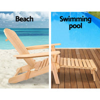 Gardeon adirondack outdoor wooden sun lounge x 2 patio - natural with pool and beach chair