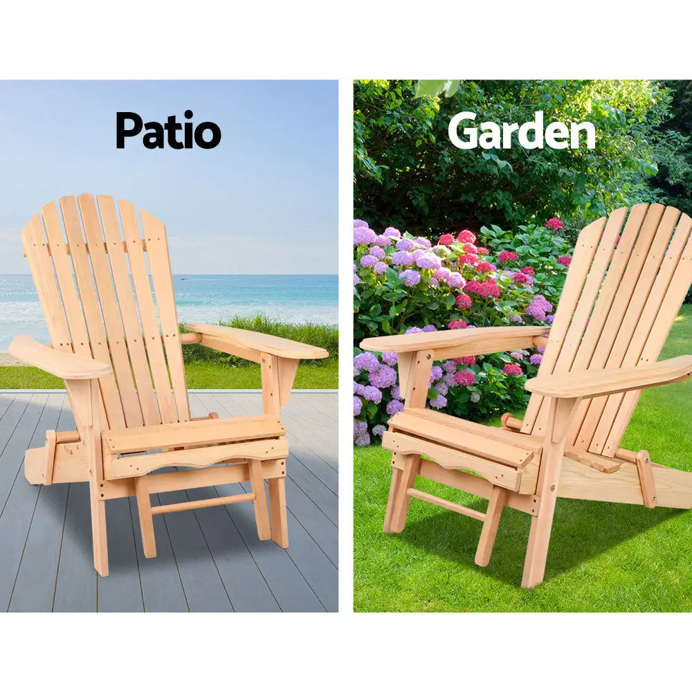 Gardeon adirondack outdoor wooden sun lounge x 2 with table - natural
